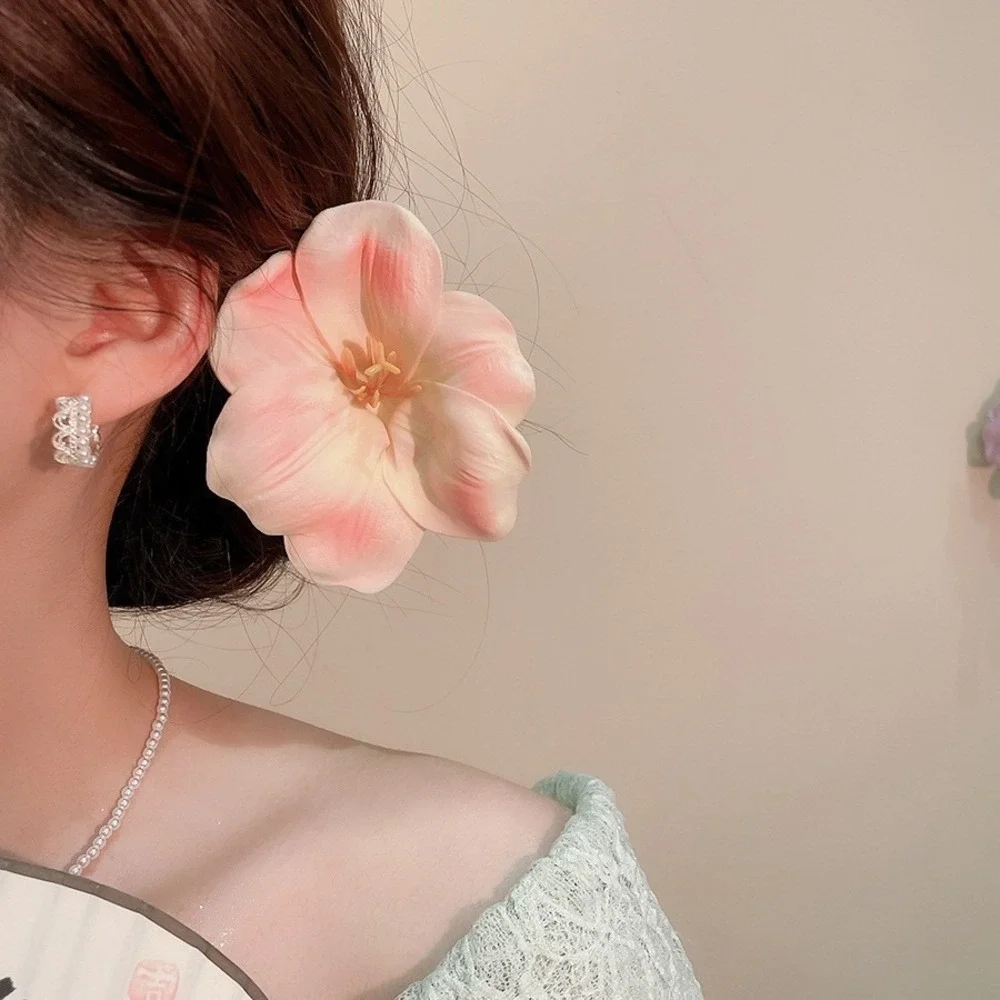 Elegant Peach Pink Foam Flower Hair Clip Duckbill Barrette Spring Accessory